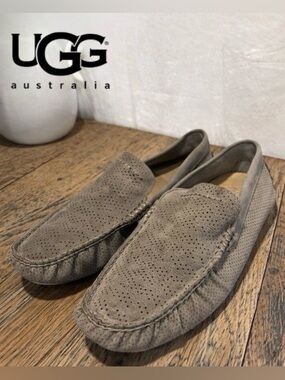 UGG Taupe Perforated Leather Driving Loafers – Size 9.5